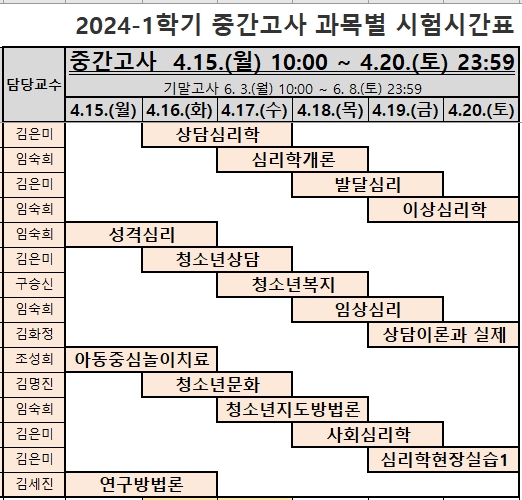 2024-1학기 중간고사 시행 안내
