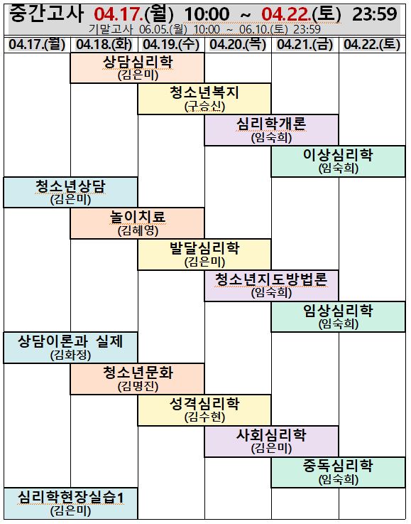 중간고사 시행 안내(4.17~4.22)