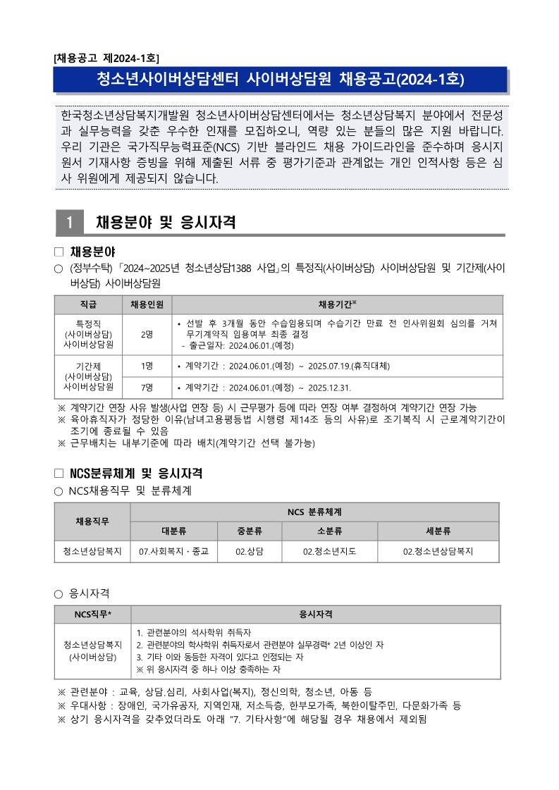 사이버상담원 채용공고