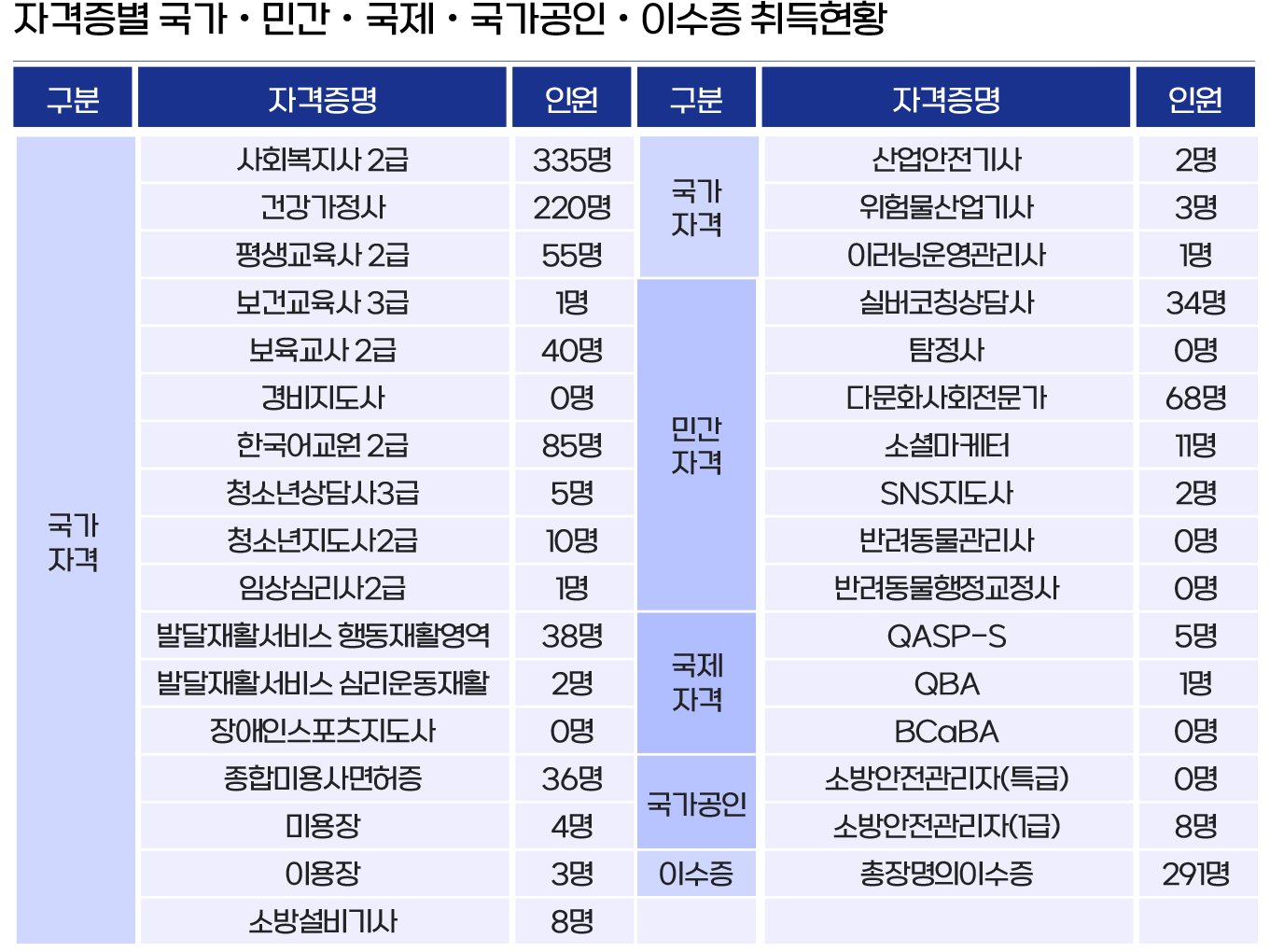 자격증 취득현황 표