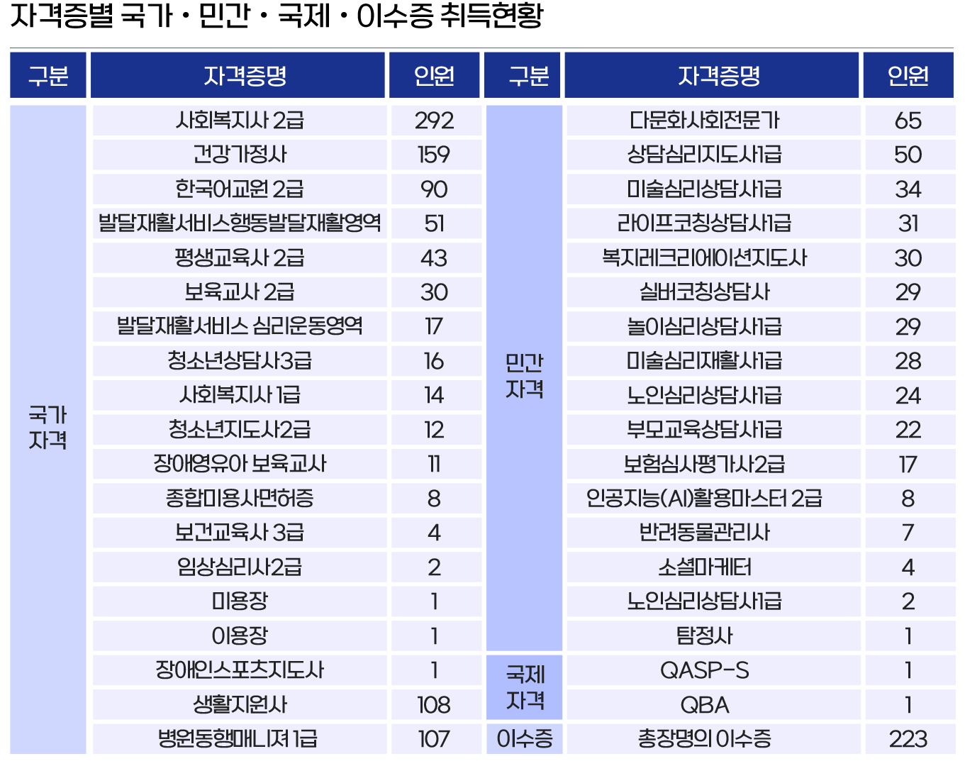 자격증 취득현황 표