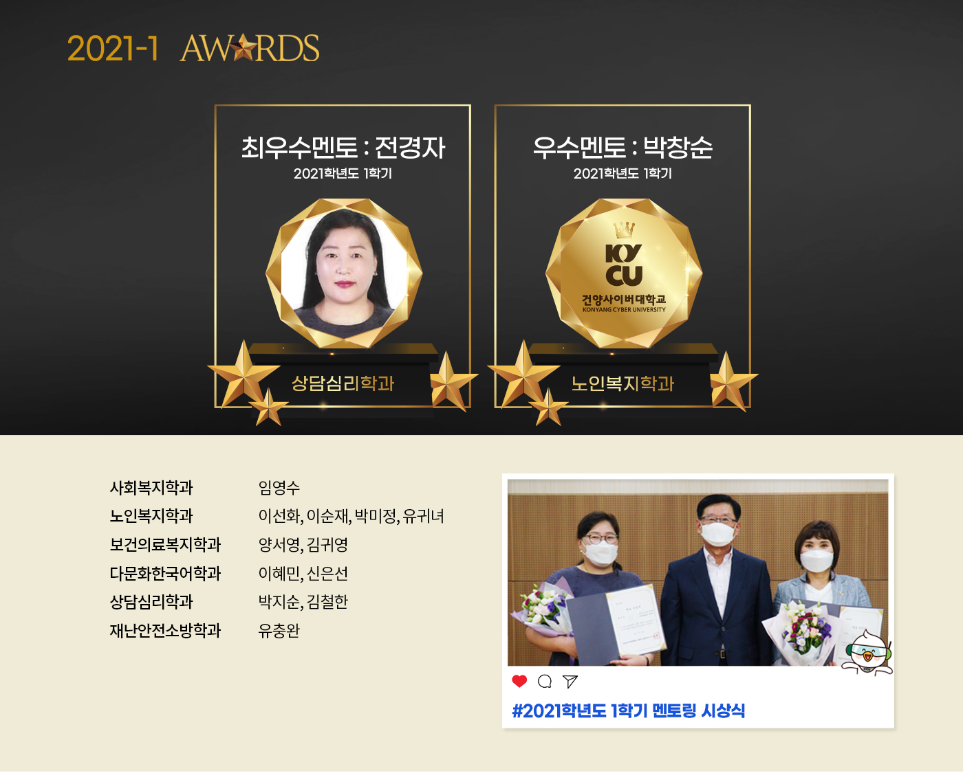 2021학년도 1학기 멘토의 전당 리스트 및 시상식 기념 사진